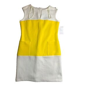 Sandra Darren Dress Womens 10 Yellow White Colorblock Sheath Pockets Spandex NWT